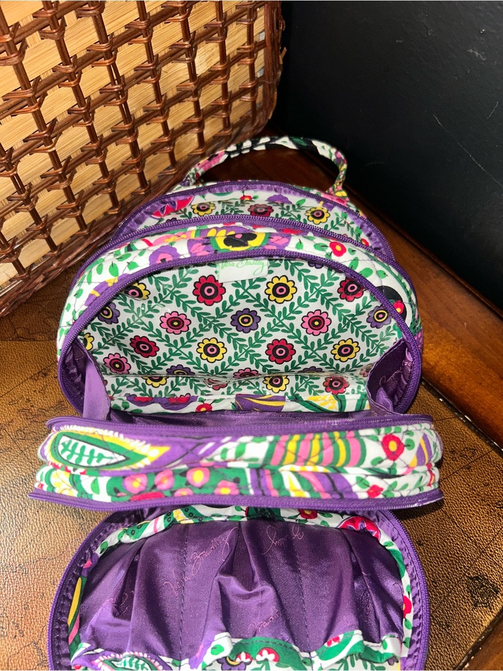 Vera Bradley triple zip cosmetic bag in retired "Viva La Vera" floral print - Picture 12 of 16